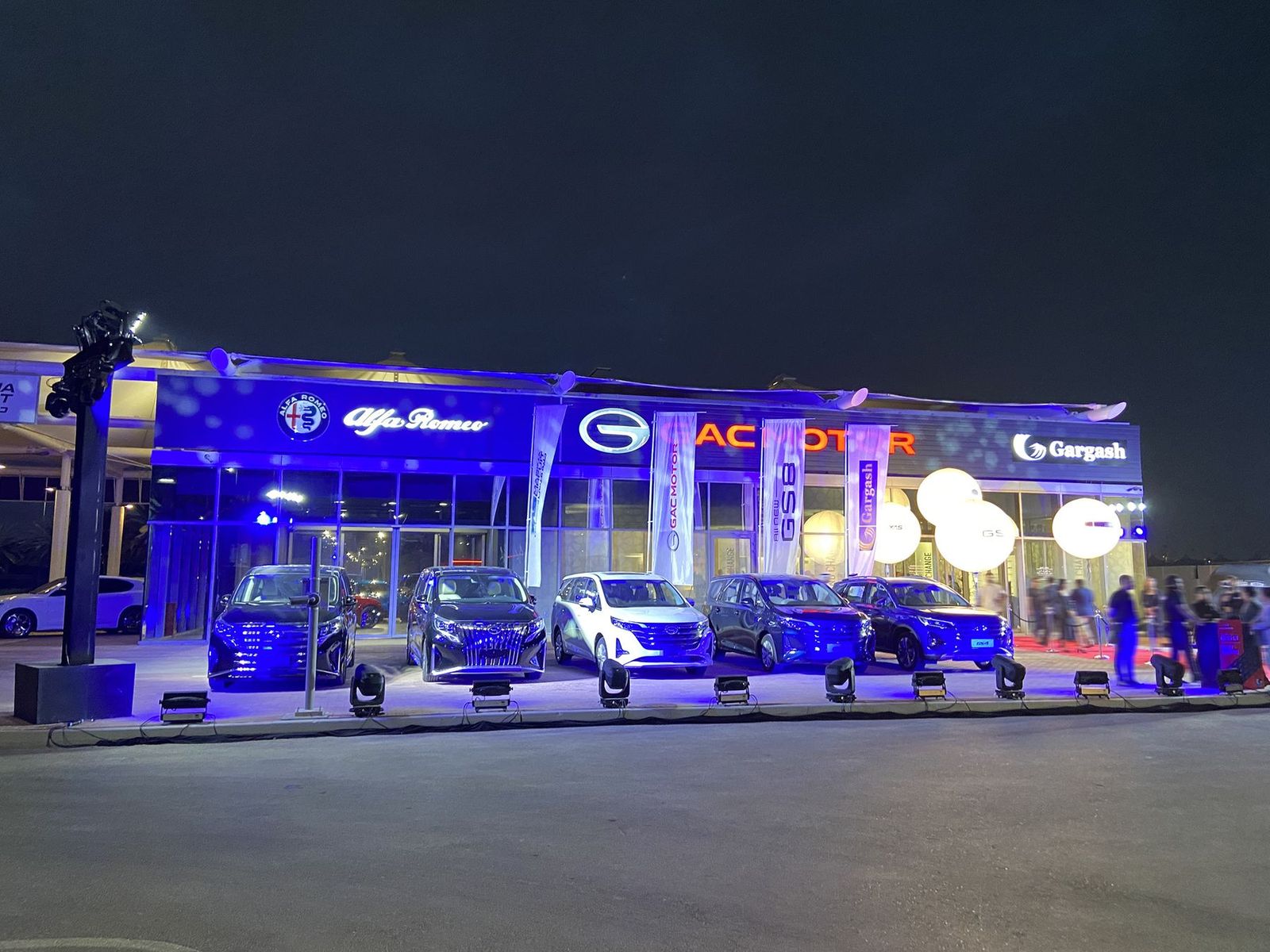 The finished Alfa Romeo showroom at night